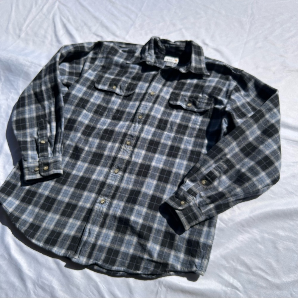 Carhartt S248 BLK Loose Heavyweight Flannel Long Sleeve Plaid Shirt Men's Size L